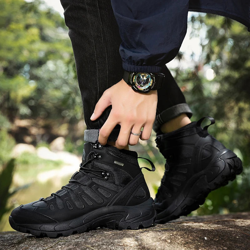 Summer Fashion Men Boots Outdoor Leather Boots Breathable Combat Boots Plus Size 46 Desert Boots Walk Shoes Autumn - Imagem 5