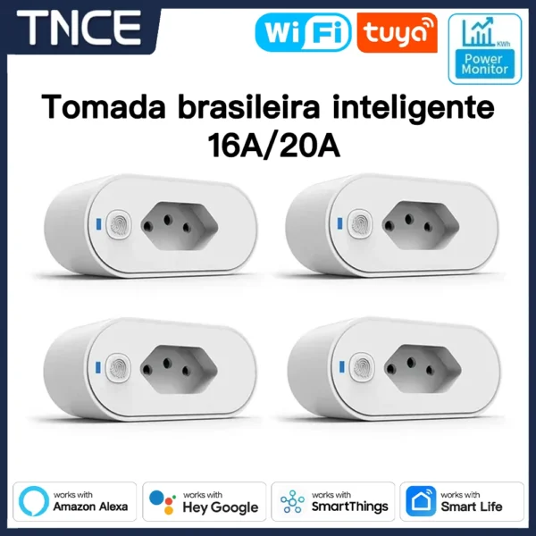 TNCE Tuya brazil plug 16/20A,WIFI or zigbee socket adapter with power monitor, Smart control outlet,Voice with Google home alexa