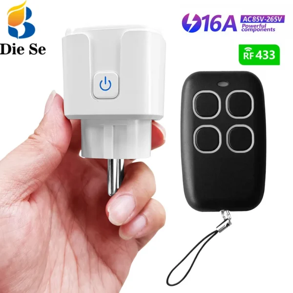 433mhz Rf Wireless Remote Control Outlet 15A Electrical Socket Switch AC 110V 220V EU Plug Black 4Button Transmitter for LED FAN