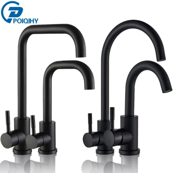POIQIHY Matte Black Bathroom Faucet Basin Black Sink Mixer Taps Single Lever Kitchen Faucet Cold Hot Water Basin Mixer Crane