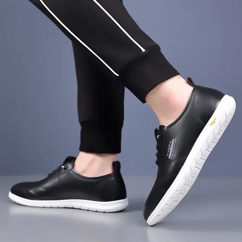 Trendy Soft-Soled Breathable Casual Leather Shoes For Men Spring Autumn 2024 New Arrival Versatile Sport Board Shoes Low Top - Imagem 2