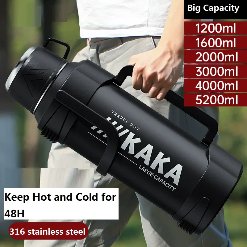 72-hour long-lasting insulation stainless steel 316 water bottle, large-capacity outdoor portable thermos with handle. - Imagem 2