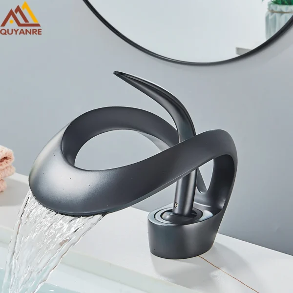 Solid Brass Waterfall Basin Faucet Single Handle Hot Cold Water Mixer Tap For Bathroom Sink