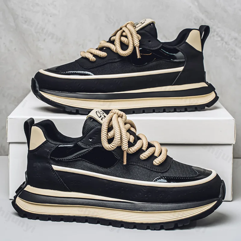 2025 Fashion Trend Men's Shoes Mesh Breathable Casual Shoes Height Increasing Color Blocked Low Top Comfortable Chunky sneakers - Imagem 4