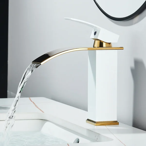Basin Faucet Deck Mounted Bathroom Waterfall Sink Faucet Stainless steel Single Lever Bathroom Crane Hot Cold Vanity Tap