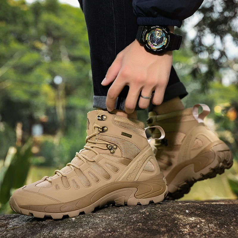 Summer Fashion Men Boots Outdoor Leather Boots Breathable Combat Boots Plus Size 46 Desert Boots Walk Shoes Autumn - Imagem 4