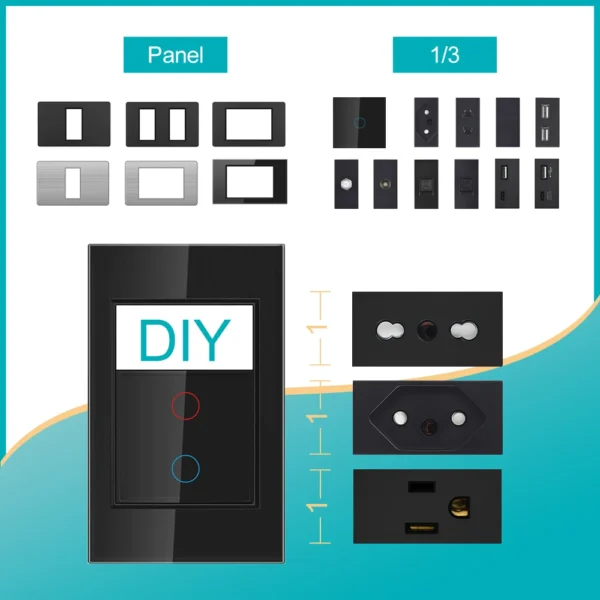 SRAN Brazil Socket 10/20A.USB C Fast Charging, Wifi Touch Switch, 118mm*72mm Panel Function Moudule DIY Black