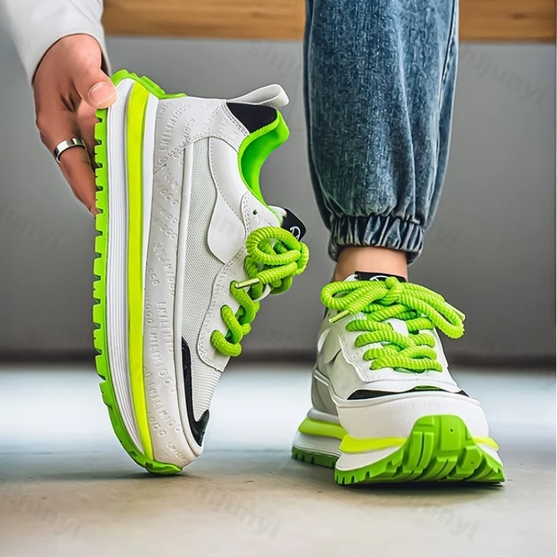 2025 Fashion Trend Men's Shoes Mesh Breathable Casual Shoes Height Increasing Color Blocked Low Top Comfortable Chunky sneakers