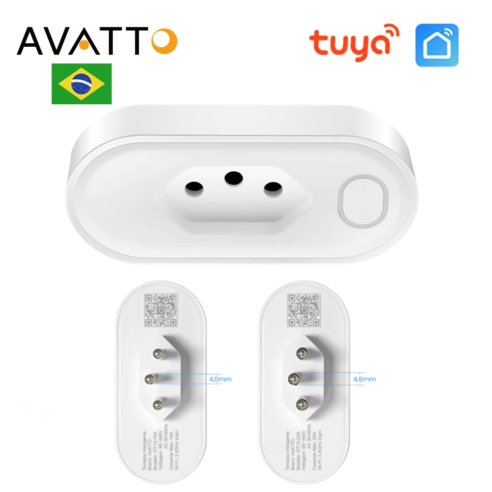 AVATTO Tuya WiFi/Zigbee Smart Brazil Plug,Brazil Standard Socket Outlet with Energy Monitoring 16A/20A Timer APP Voice for Alexa