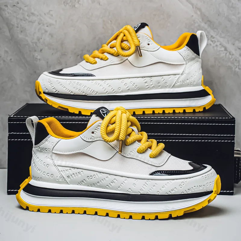 2025 Fashion Trend Men's Shoes Mesh Breathable Casual Shoes Height Increasing Color Blocked Low Top Comfortable Chunky sneakers - Imagem 5