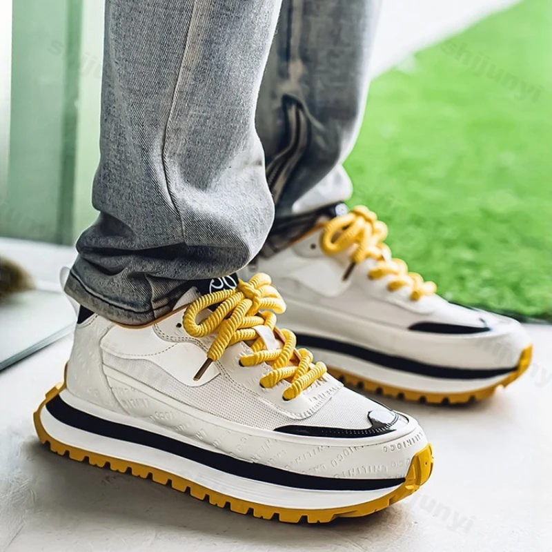 2025 Fashion Trend Men's Shoes Mesh Breathable Casual Shoes Height Increasing Color Blocked Low Top Comfortable Chunky sneakers - Imagem 2