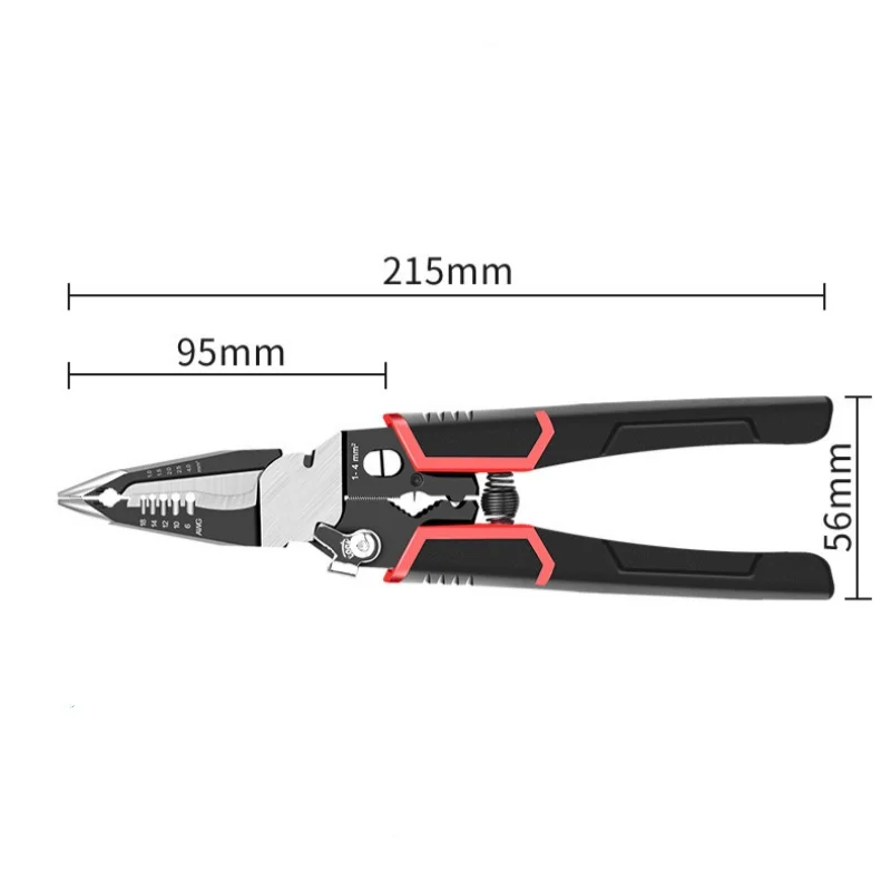 1Pcs 8.5 in Multifunctional Electrician Pliers Wire Cutter Cable Stripper Crimping Tool Alicate Universal Nose Pliers Hand Tools - Imagem 6