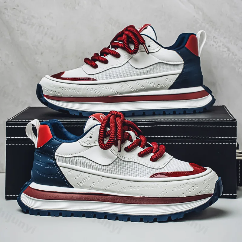 2025 Fashion Trend Men's Shoes Mesh Breathable Casual Shoes Height Increasing Color Blocked Low Top Comfortable Chunky sneakers - Imagem 3