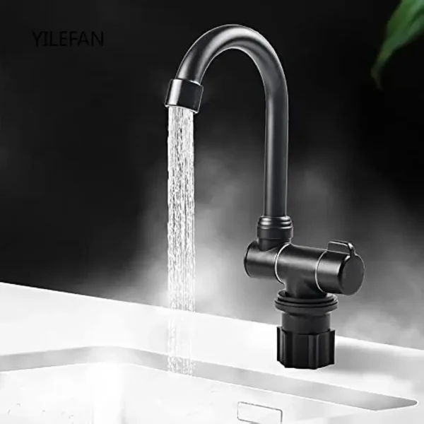 RV Folding Faucet 360 Degree Swivel Hot and Cold Water Faucet Kitchen Bathroom Matte Black