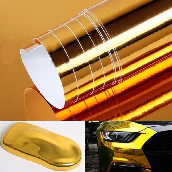 5meters Gold Chrome Covering Film Car Stickers Vinyl Wrap Motorcycle Wrapping Foil Body Bubble Electro Coating Film Sticker