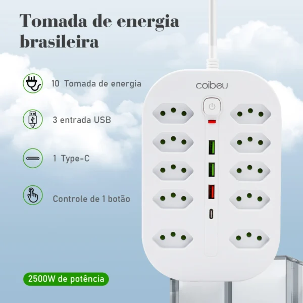 Line Filter, Electric Extension, Socket Extension, Socket Adapter, From Brazil, Coibeu, 10A, 110-220V, Usb Socket